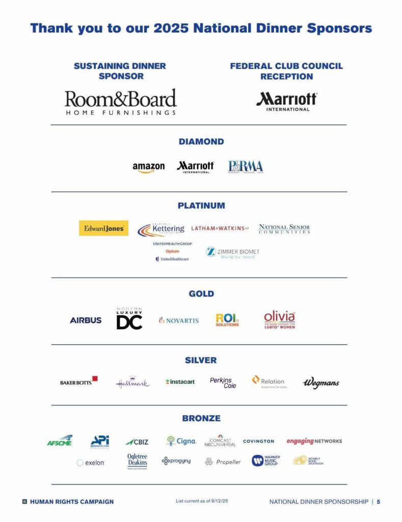 2025 HRC National Dinner corporate sponsors